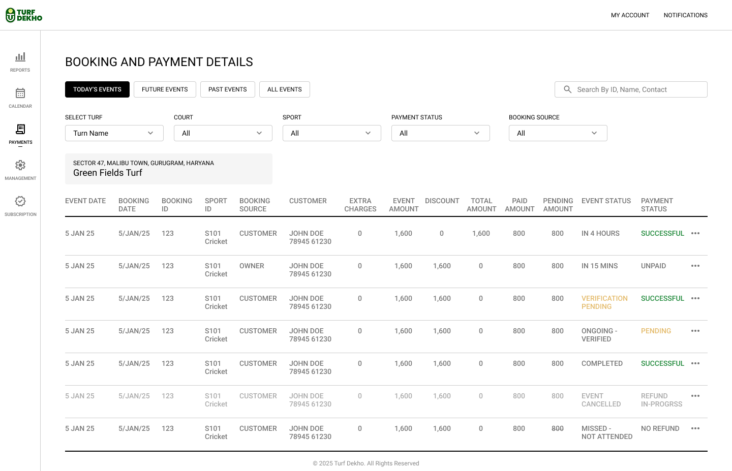 Owner calendar view with booking details (Placeholder)